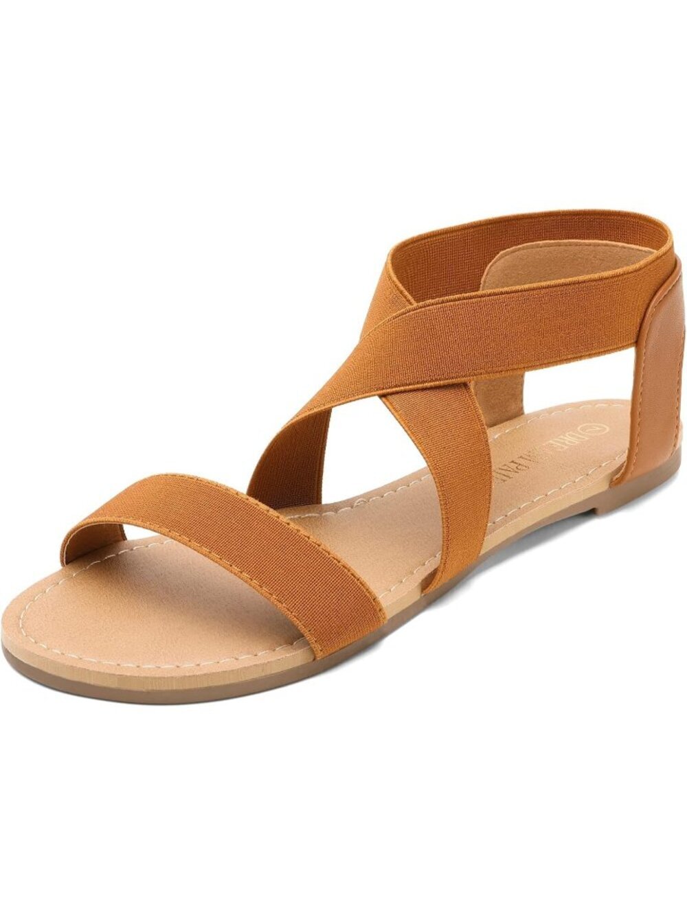 Women's Tan Summer Elastic Ankle Strap Flat Cute Strappy Gladiator Sandals